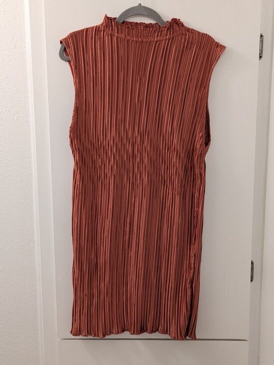 ASOS Design Rust Sleeveless Pleated Midi Dress Size 16 UK / 12 US 100% Polyester - Picture 1 of 5